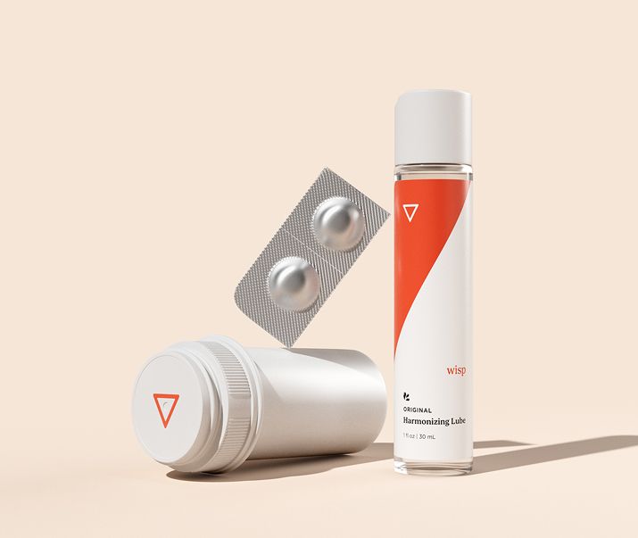 Various Wisp products in front of a cream background