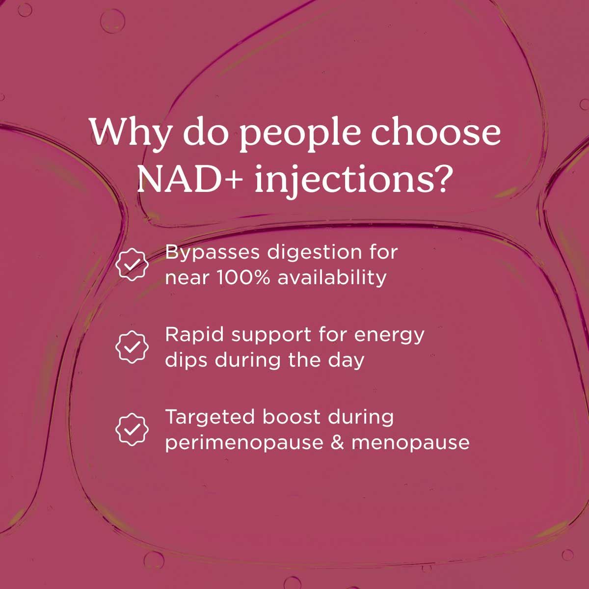 A burgundy background with information about NAD injections listed