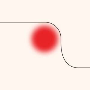 An illustration of a fuzzy red dot and thin black linework