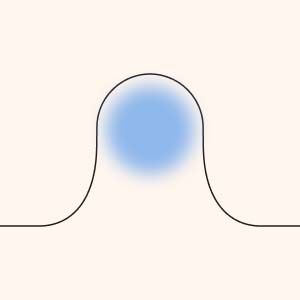 An illustration of a fuzzy blue dot and thin black linework