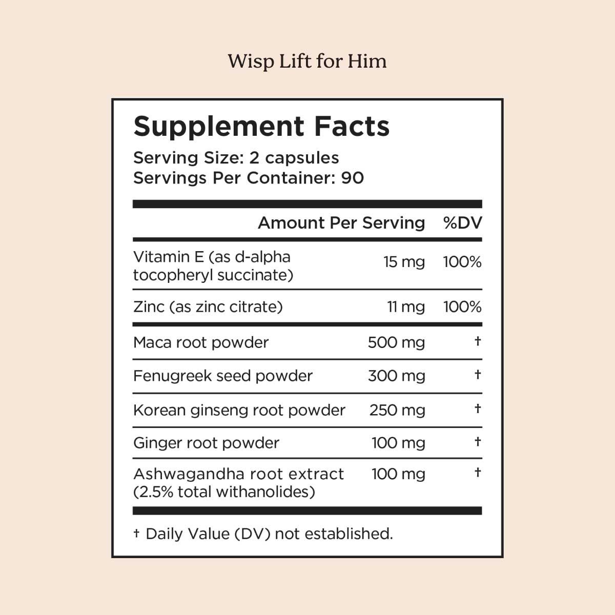 Supplement Facts for Wisp Lift for Him Libido Supplement