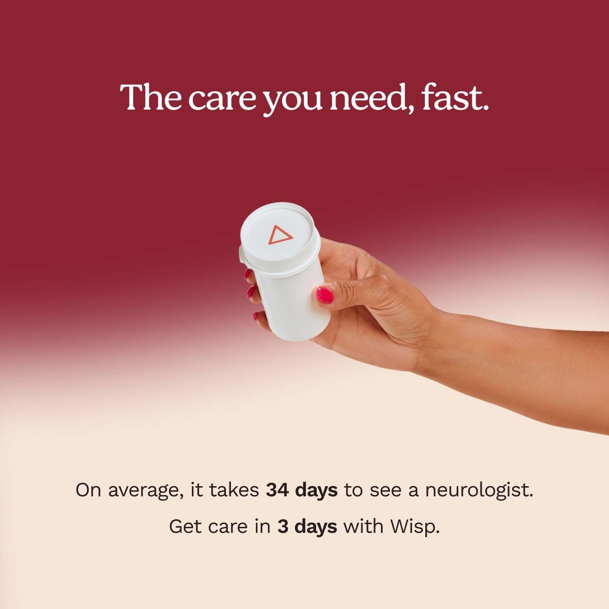A graphic showing that it takes 34 days on average to see a neurologist, but only 3 days to get migraine care from Wisp