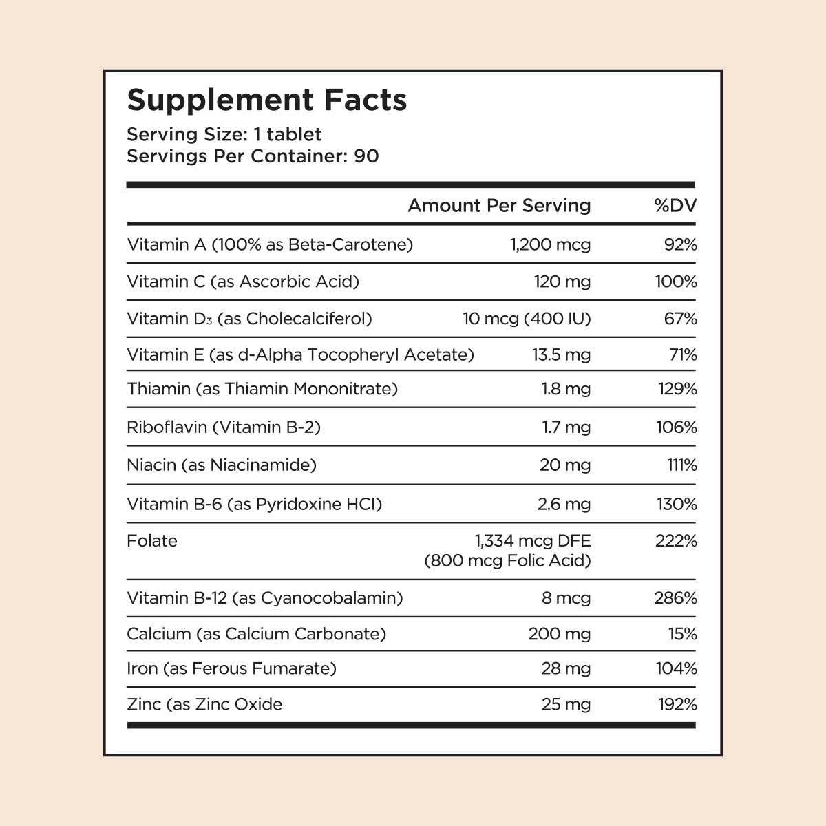 Supplement Facts for Wisp Prenatal Vitamins