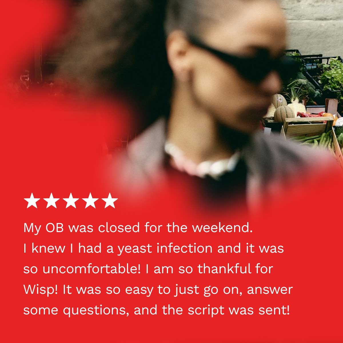 5-Star customer review for yeast treatment with ambient imagery in the background