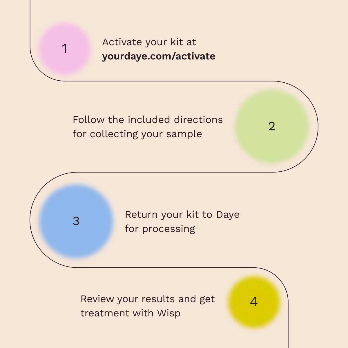 A graphic showing the steps needed for Daye's Vaginal Microbiome Test Kit