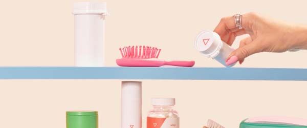 Various Wisp products on colorful shelves with a cream background