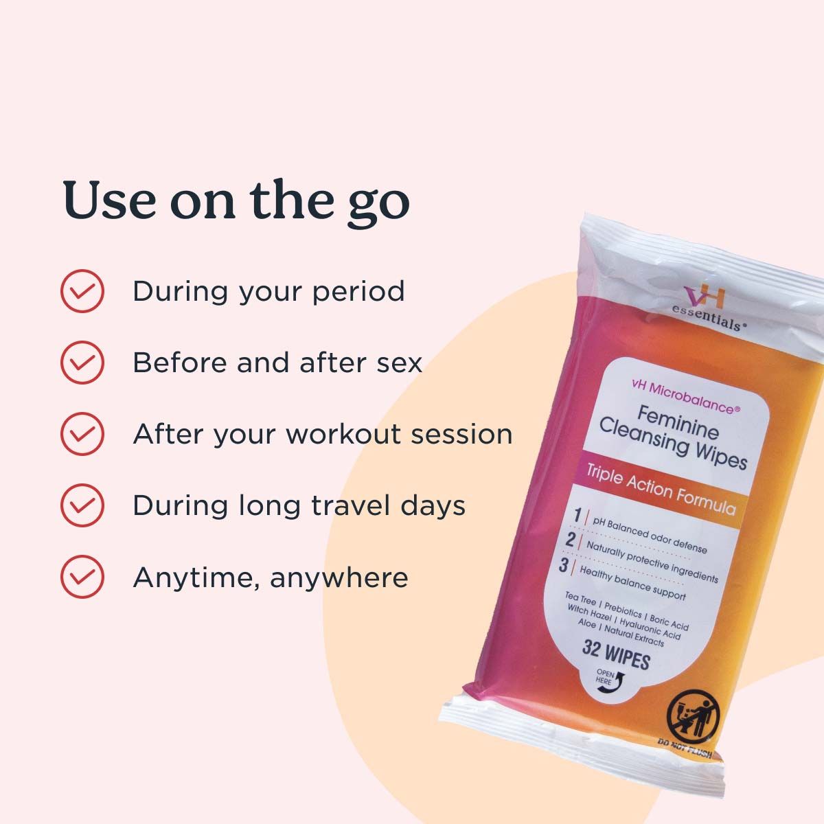 A graphic explaining the different ways to use pH Balancing Wipes