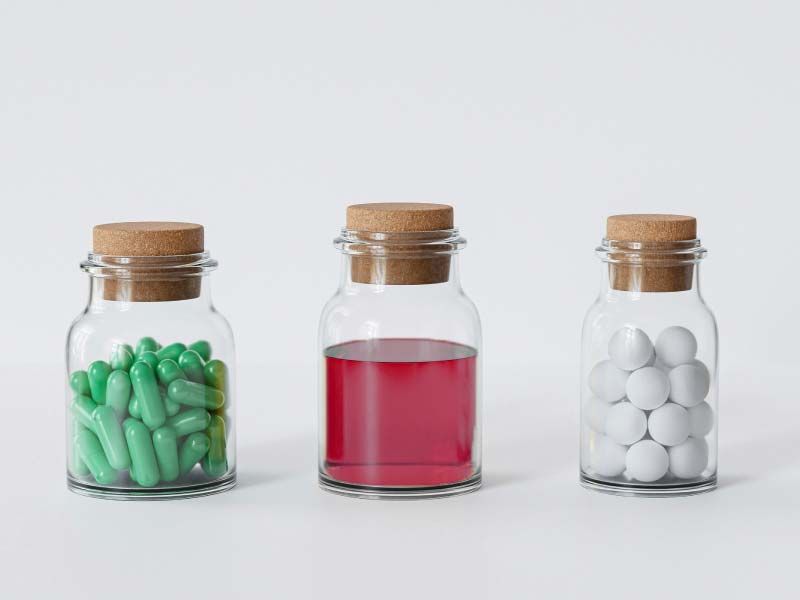 3 bottles of medication on a gray surface