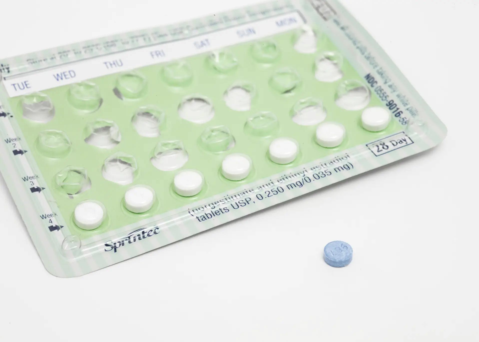 A partially empty birth control packet