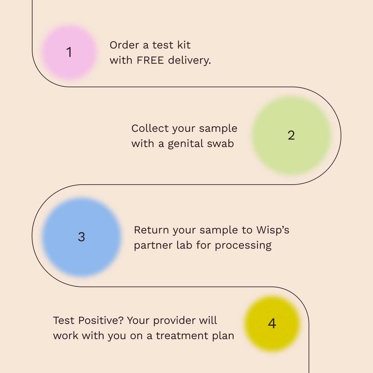 a graphic with illustrations and instructions explaining the steps in order a testing kit and submitting it for analysis