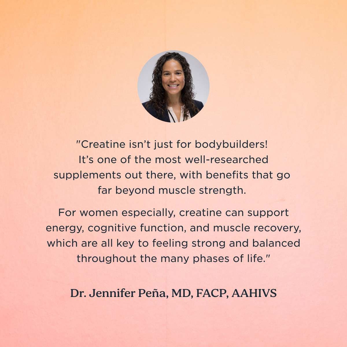 A provider quote from Dr. Jennifer Peña regarding Wisp Thrive Creatine Supplements